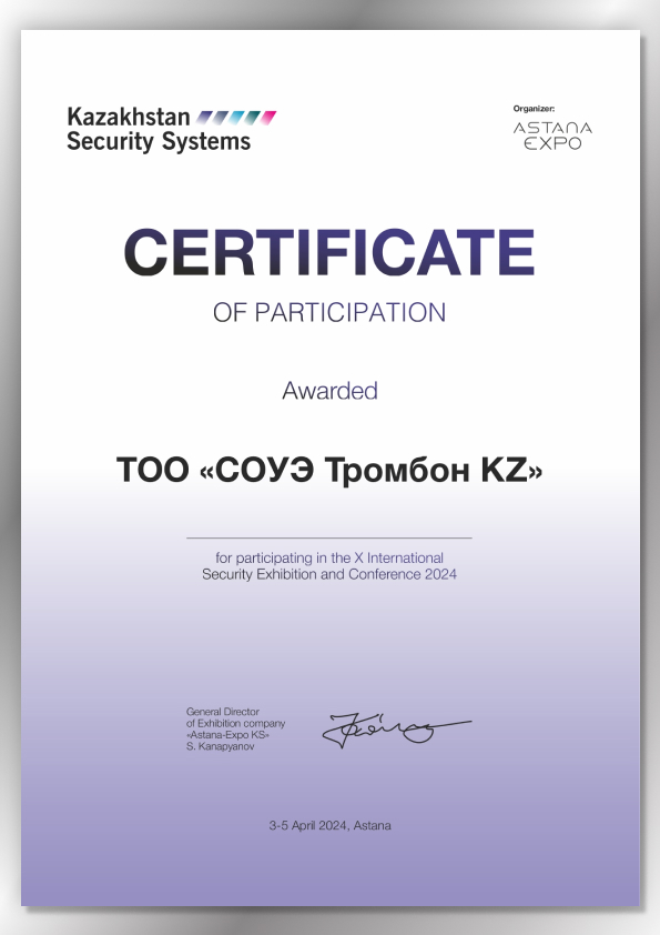 Сертификат Kazakhstan Security Systems 2024 